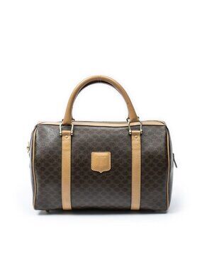 Celine Small Boston Beige Brown Macadam Canvas Shoulder Bag